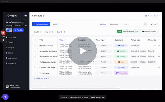 Interactive prototype of the schedule table