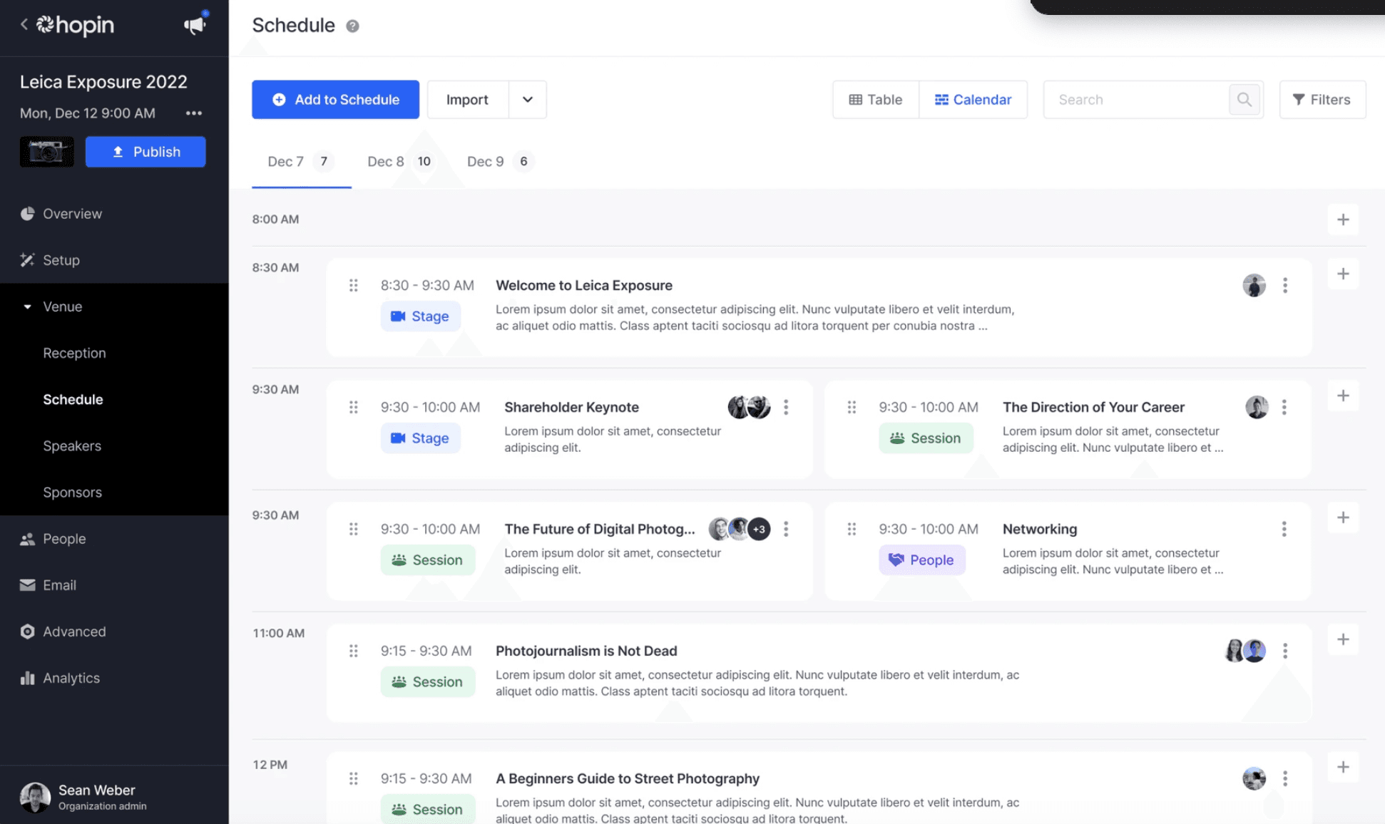 Original calendar-only schedule view