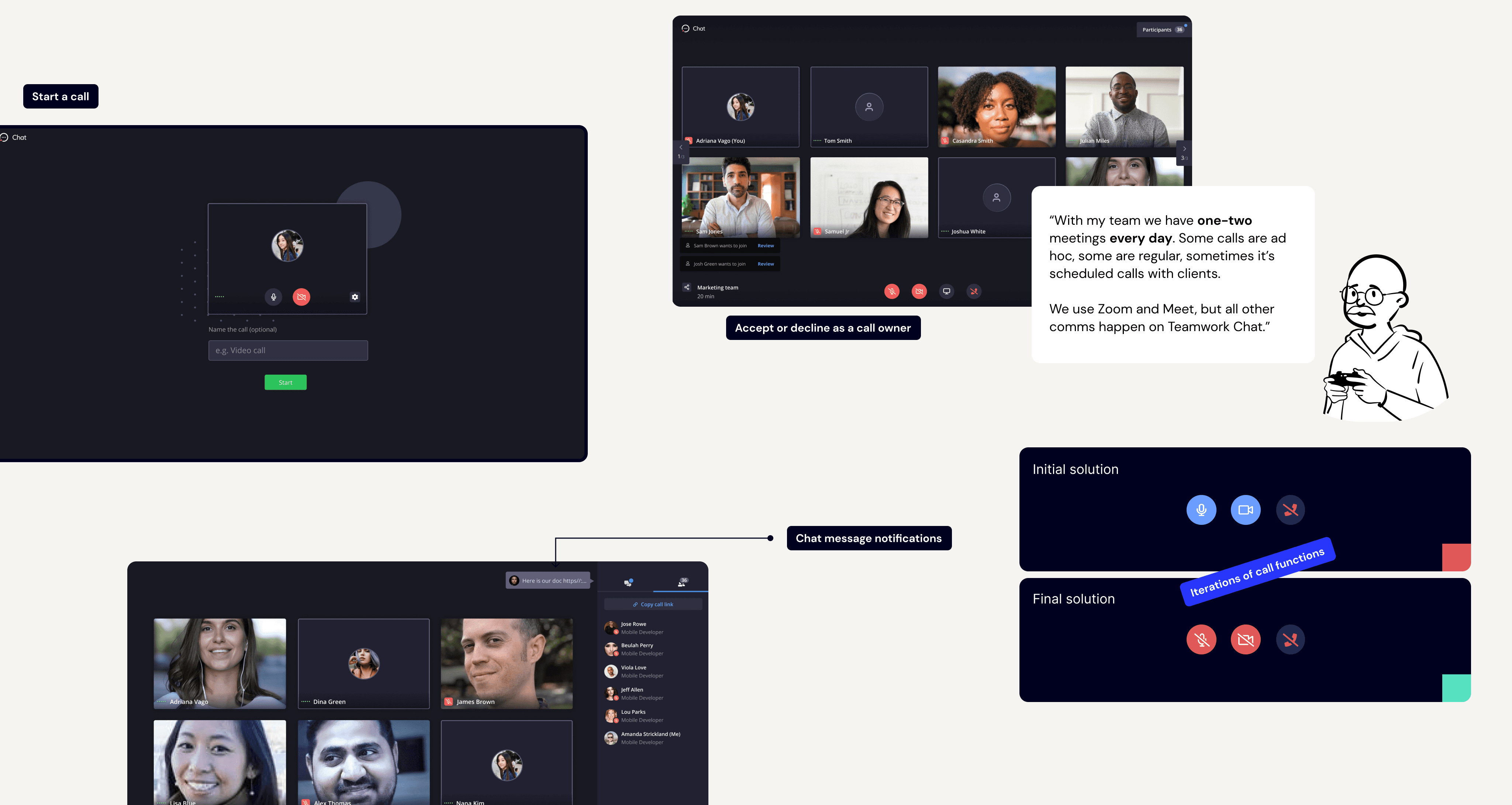 Teamwork video calls interface