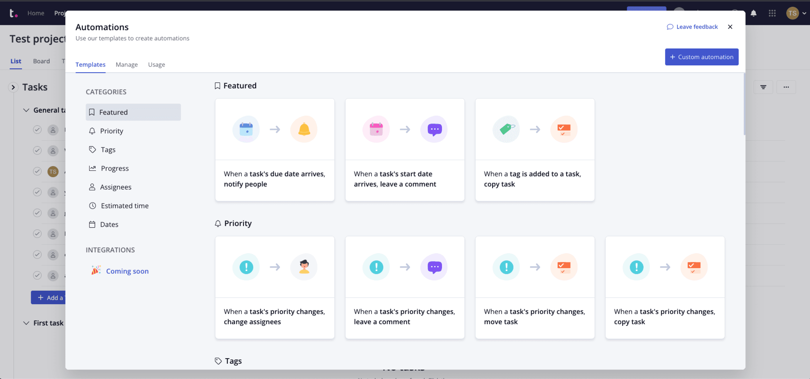 Resulting automation experience in Teamwork